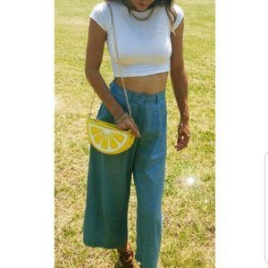 Wide Leg Denim Colored Capri Pants Gaucho Boho